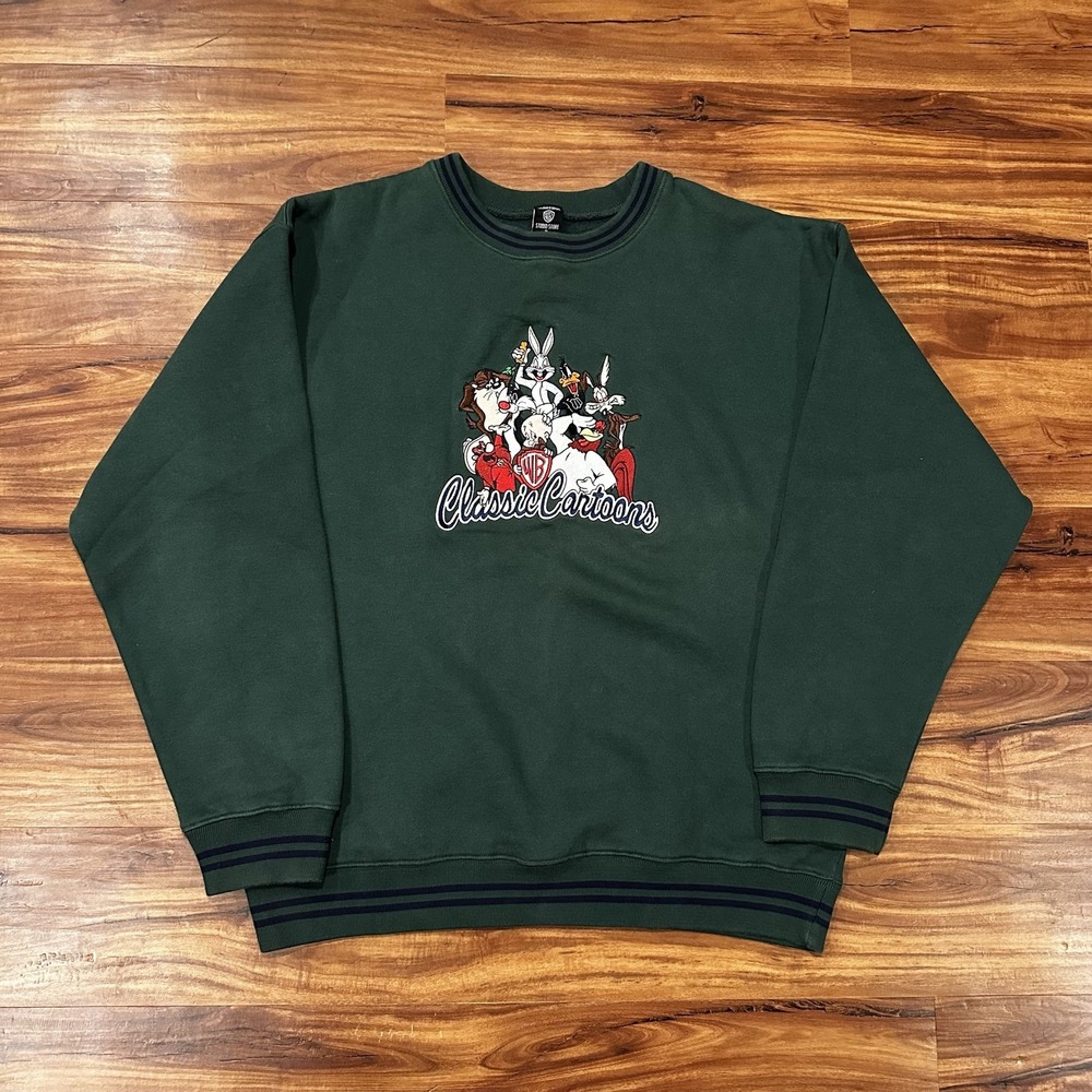 Vintage Warner Bros Studio Store Sweatshirt Mens XL Green Looney Tunes 90s
